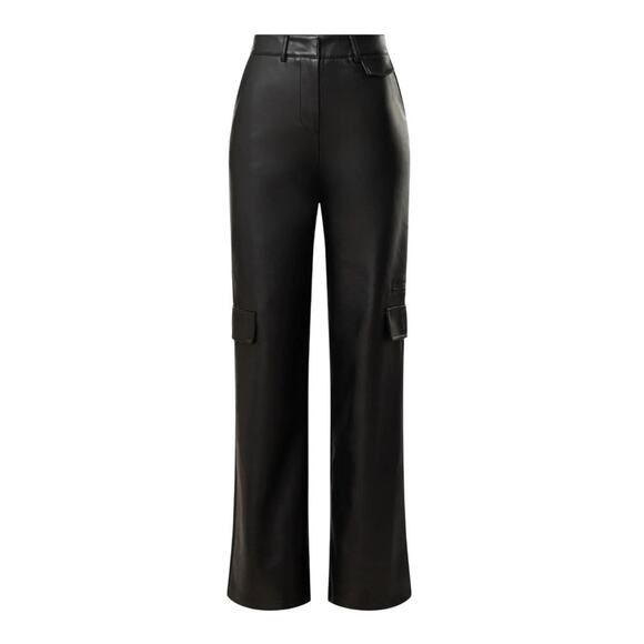 Louna Black Faux Leather Cargo Pants MEDIUM Wide Leg Trouser Designer $180 Flaw - Picture 3 of 10